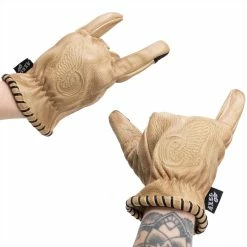 Axel Co. Tan Waxed Cowhide Gloves -Motorcycle Accessories Shop 012469 Axel Co TanWaxedCowhideGloves 5