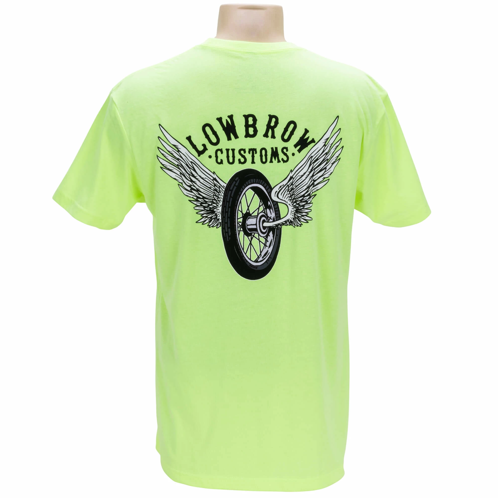 Lowbrow Customs Winged Wheel Neon Yellow High-Viz T-Shirt 1 Lowbrow Customs Winged Wheel Neon Yellow High-Viz T-Shirt