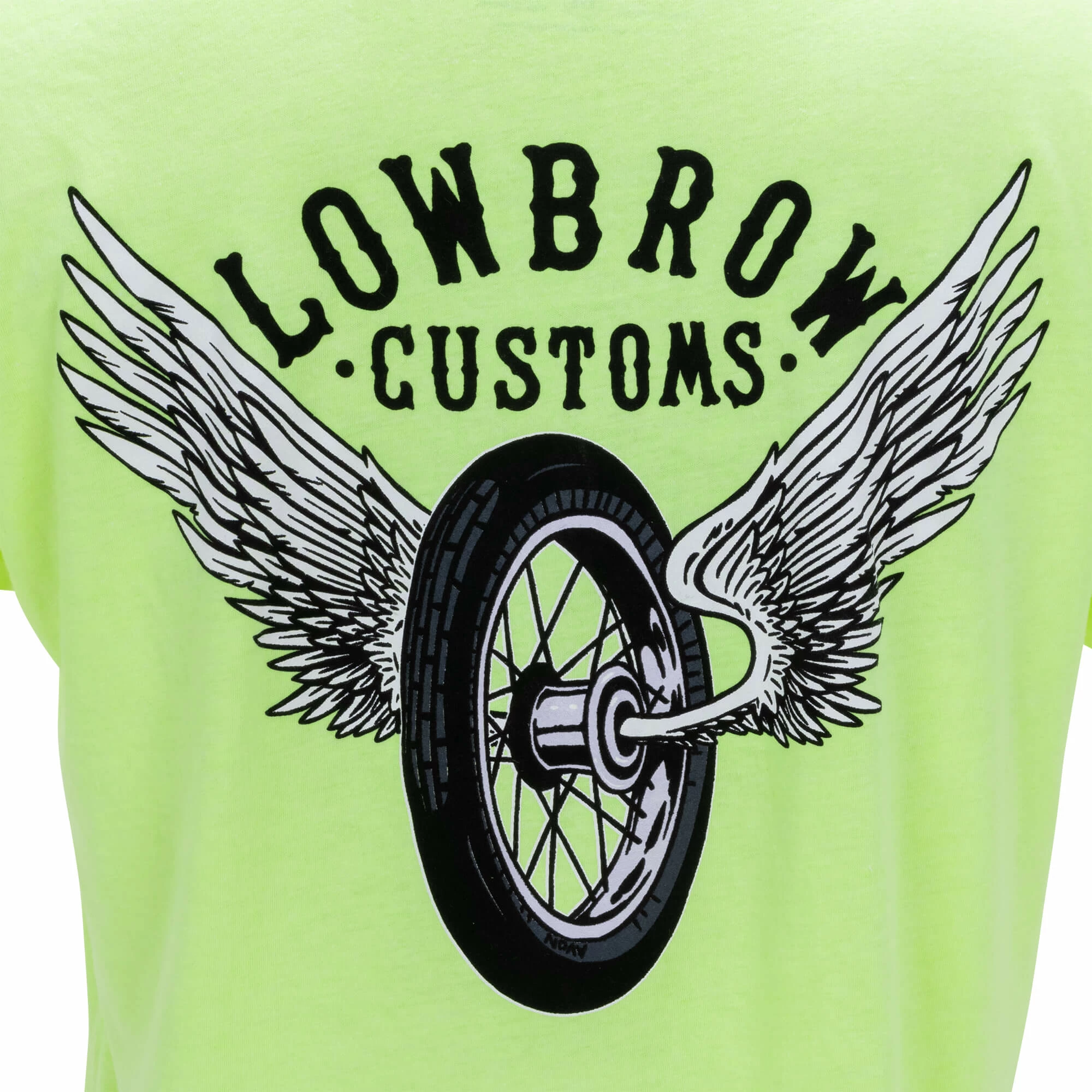 Lowbrow Customs Winged Wheel Neon Yellow High-Viz T-Shirt 2 Lowbrow Customs Winged Wheel Neon Yellow High-Viz T-Shirt - Image 2