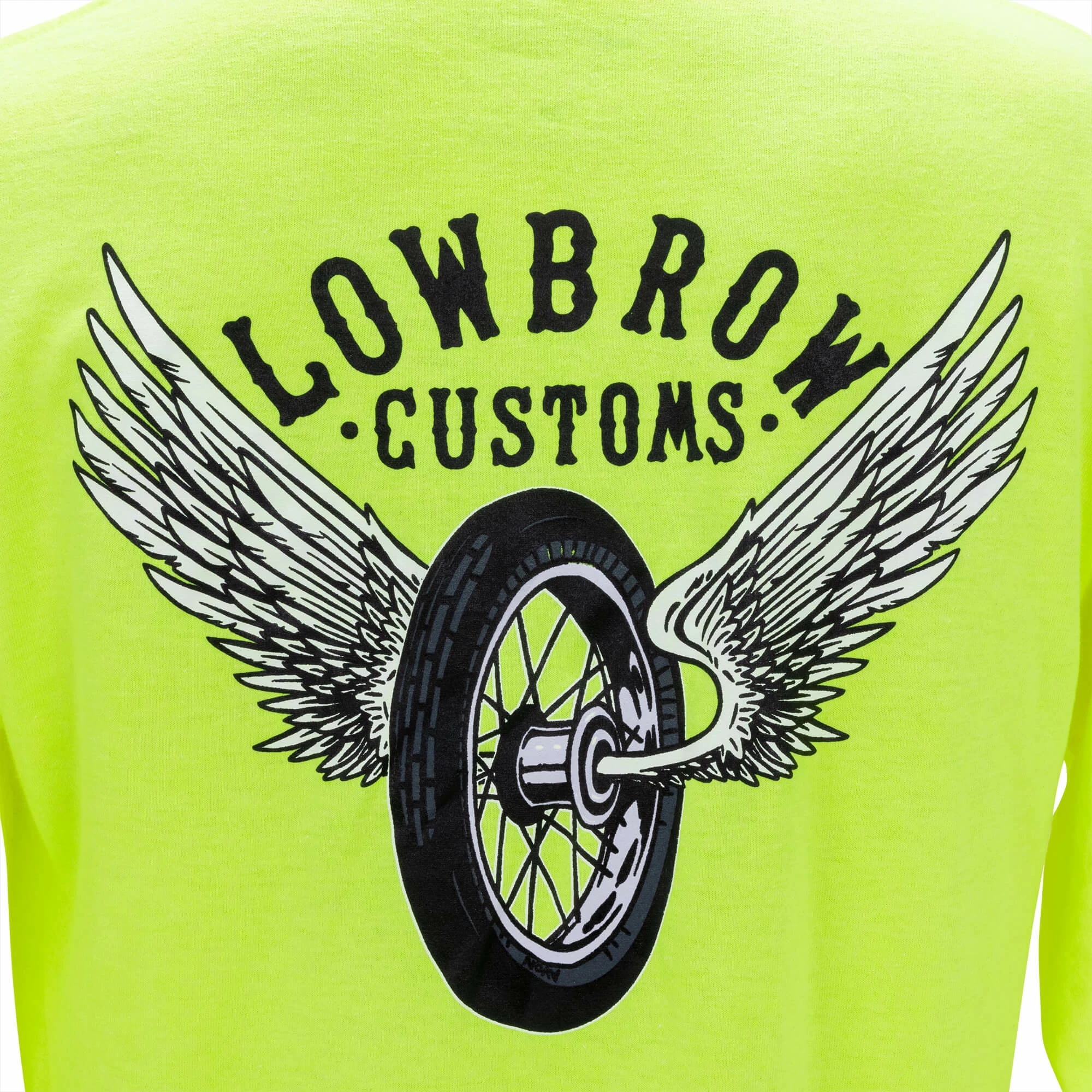 Lowbrow Customs Winged Wheel Safety Green High-Viz Longsleeve Shirt 2 Lowbrow Customs Winged Wheel Safety Green High-Viz Longsleeve Shirt - Image 2